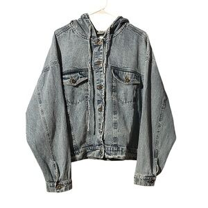 Indulge in Blue Hooded Relaxed Denim Plus Size Jacket
